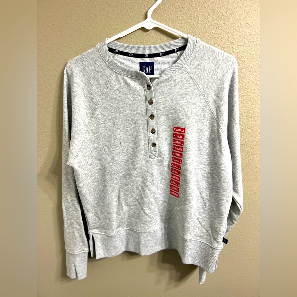 Gap Henley Button Down Grey XS Long Sleeve Shirt